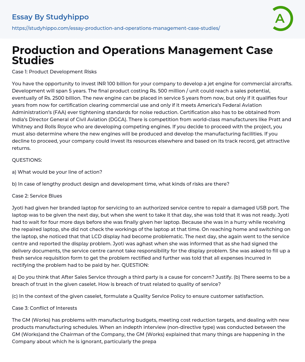 service operations management case study pdf