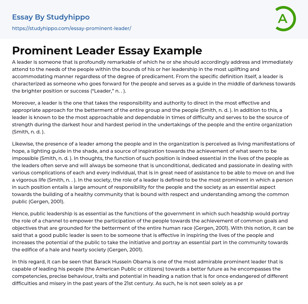 Prominent Leader Essay Example