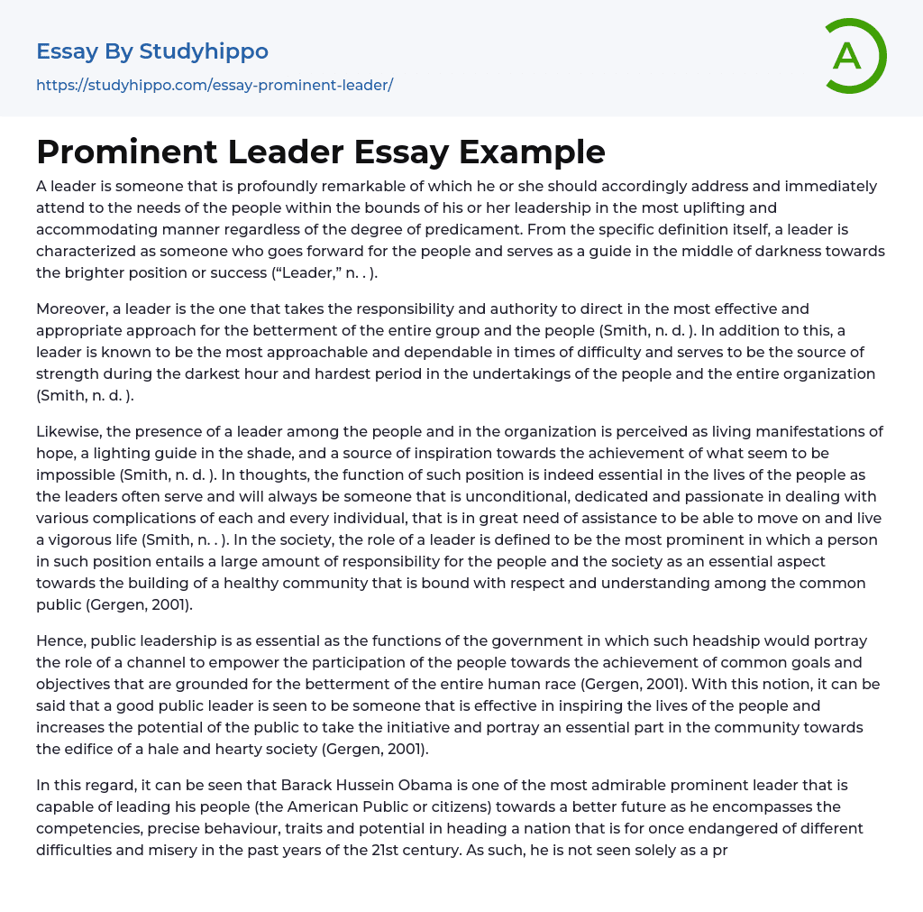 Prominent Leader Essay Example StudyHippo