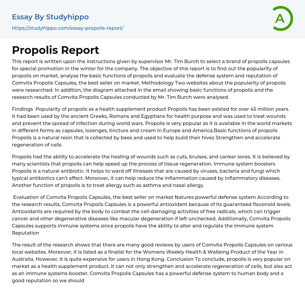 Propolis Report Essay Example