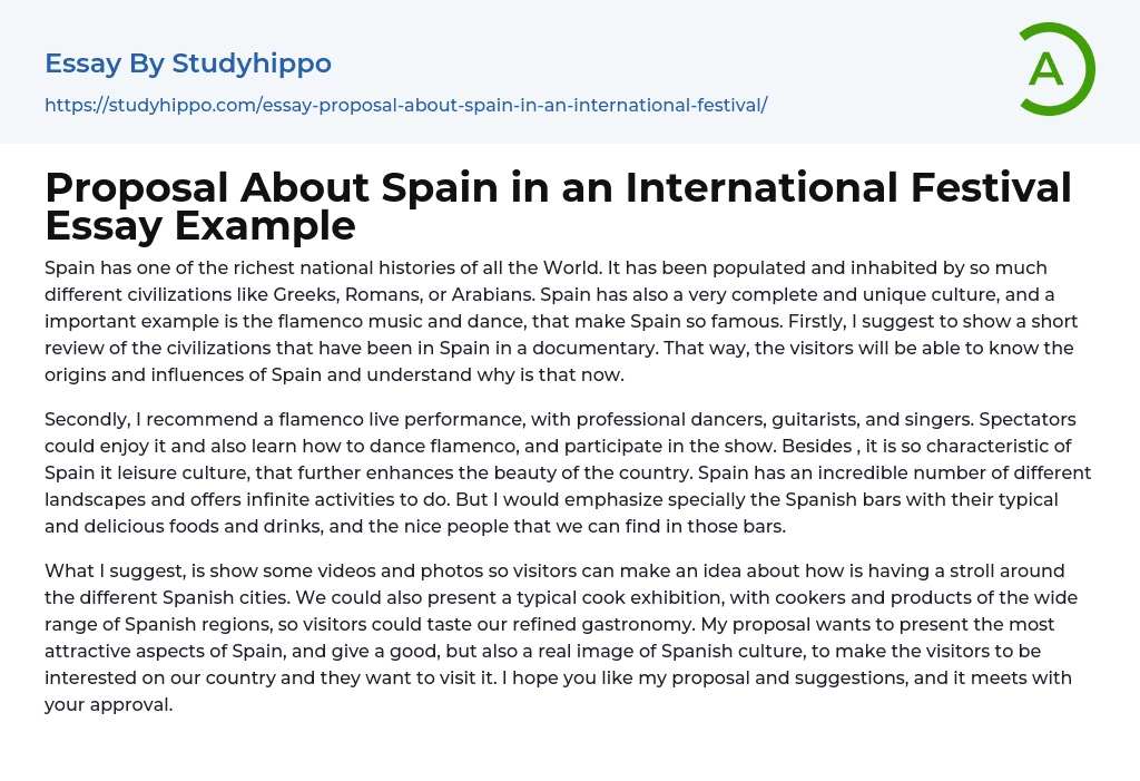 Proposal About Spain in an International Festival Essay Example