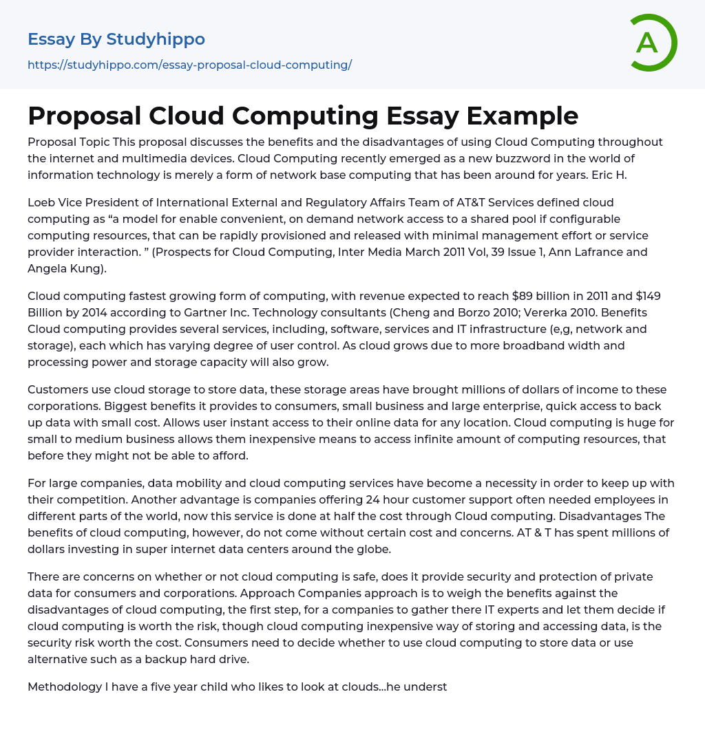 Proposal Cloud Computing Essay Example