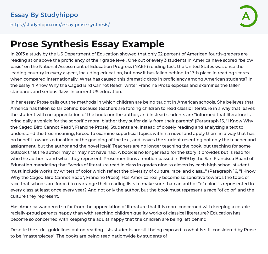 Prose Synthesis Essay Example