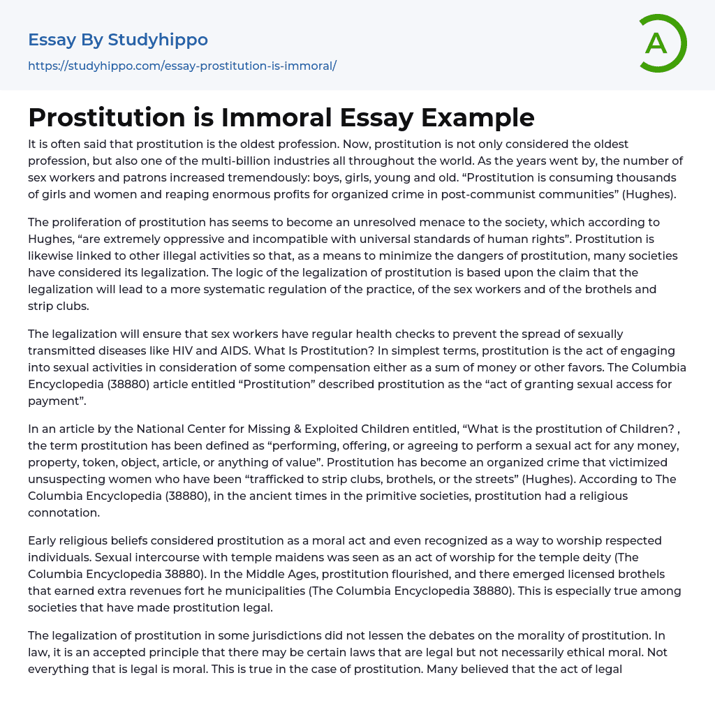 Prostitution is Immoral Essay Example