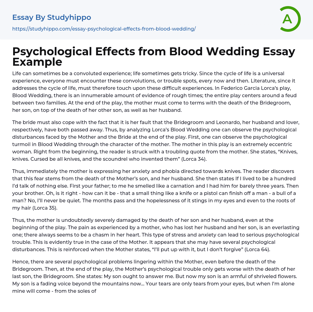 Psychological Effects from Blood Wedding Essay Example