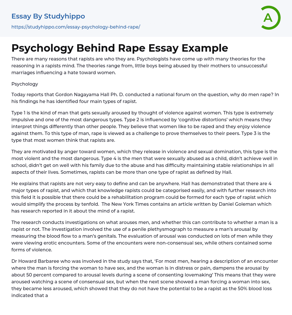 Psychology Behind Rape Essay Example