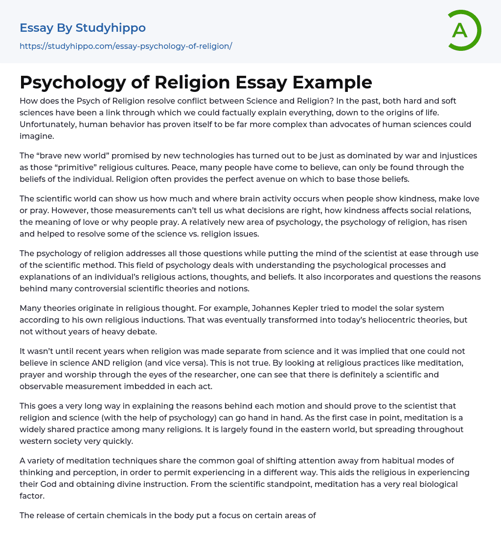Psychology of Religion Essay Example