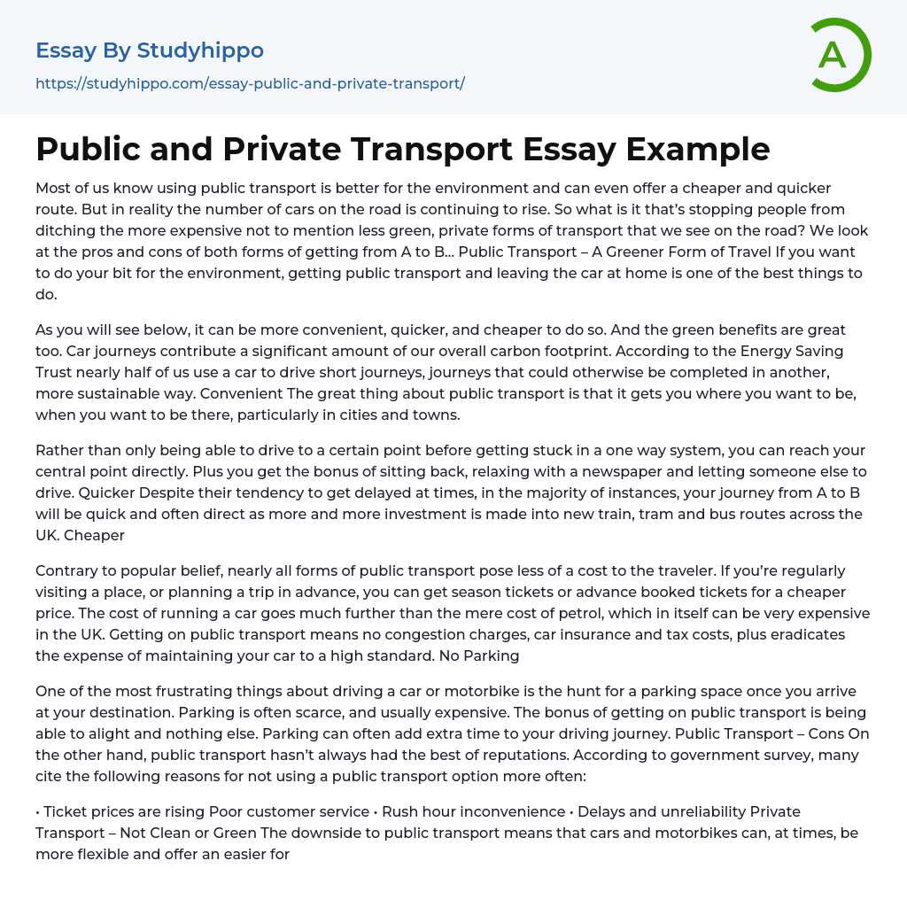 Public and Private Transport Essay Example