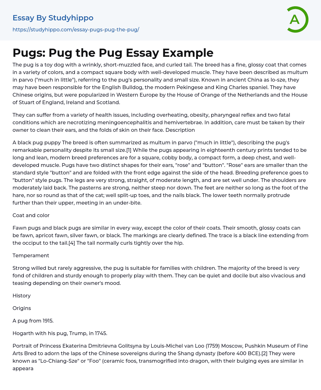 Pugs: Pug the Pug Essay Example