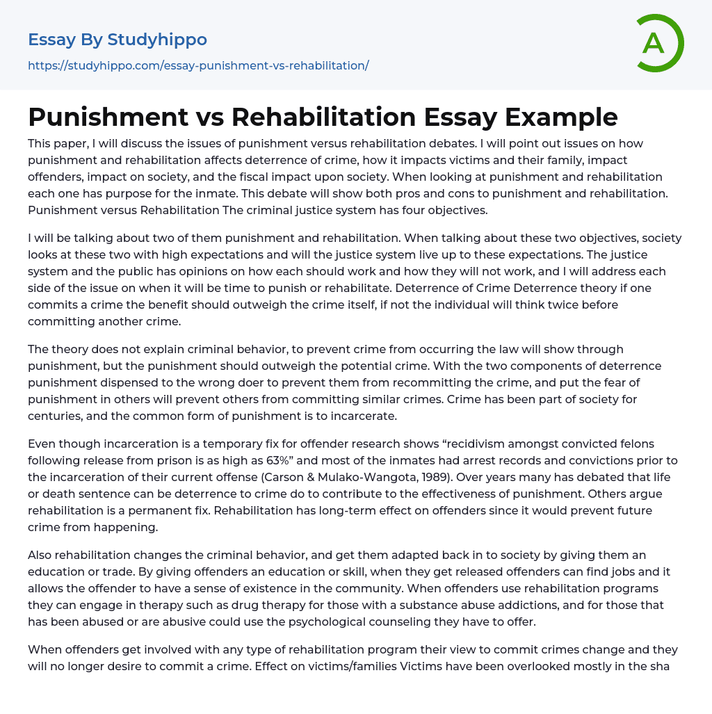 Punishment vs Rehabilitation Essay Example