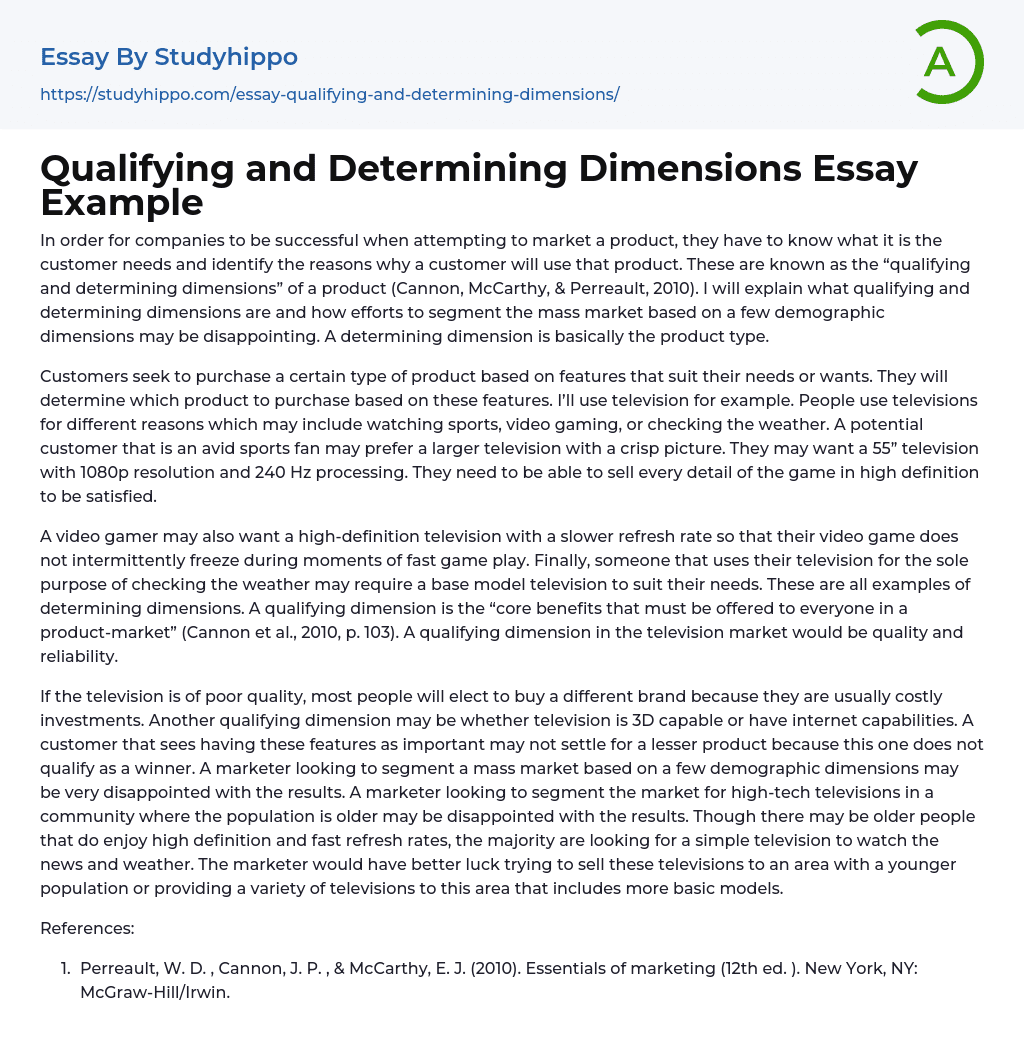 Qualifying and Determining Dimensions Essay Example
