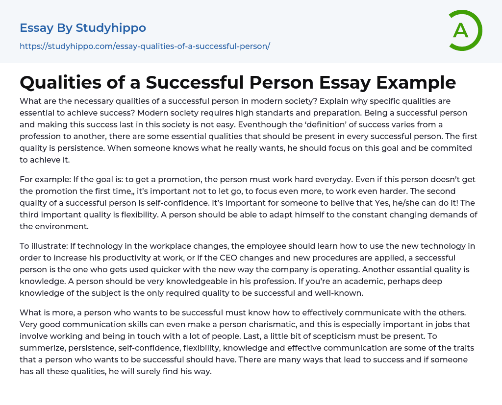 Qualities Of A Successful Person Essay Example StudyHippo