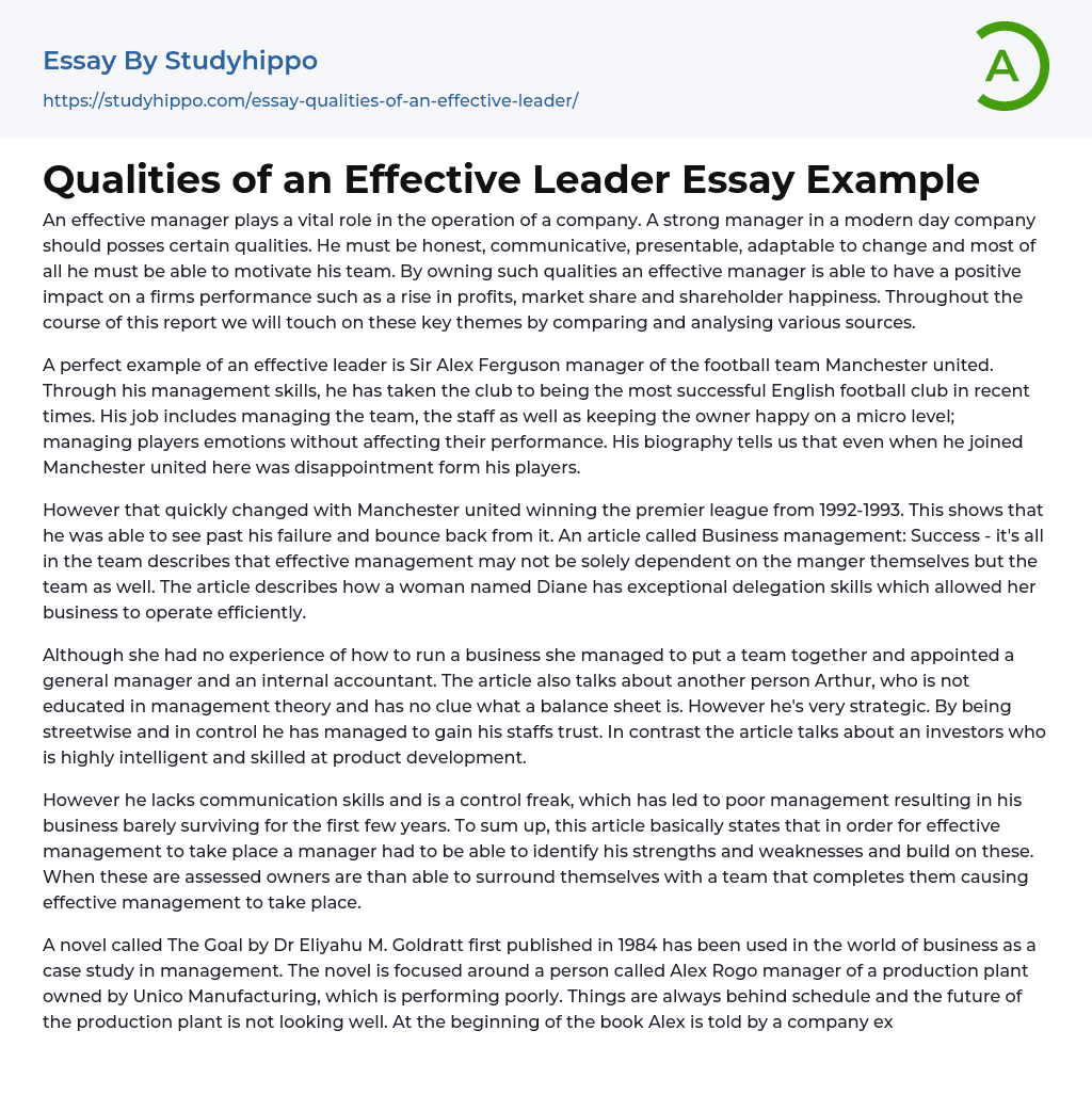 Qualities of an Effective Leader Essay Example