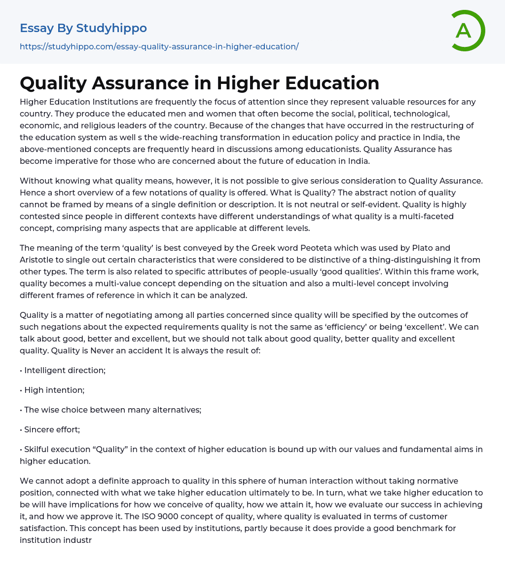 Quality Assurance In Higher Education Essay Example StudyHippo