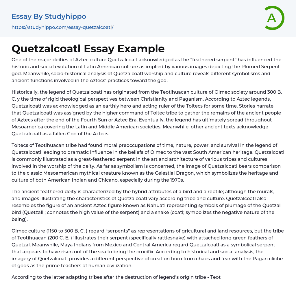 Quetzalcoatl Essay Example