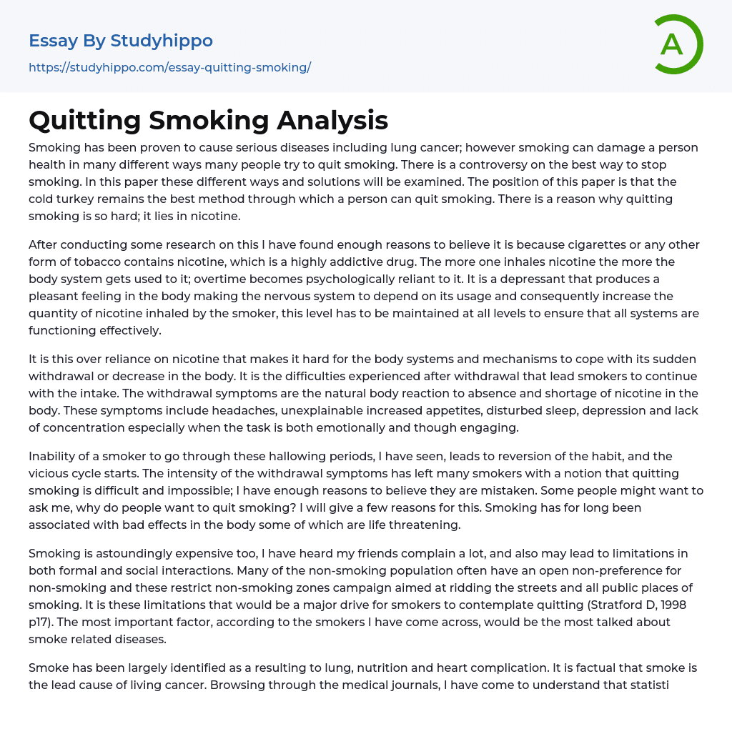 Quitting Smoking Analysis Essay Example