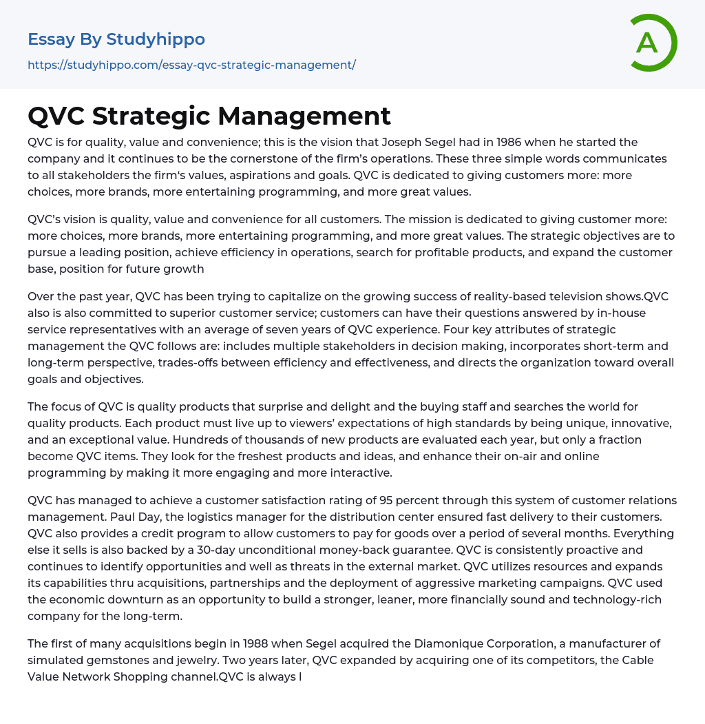 QVC Strategic Management Essay Example