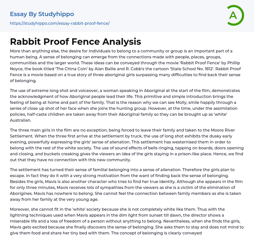 Rabbit Proof Fence Analysis Essay Example