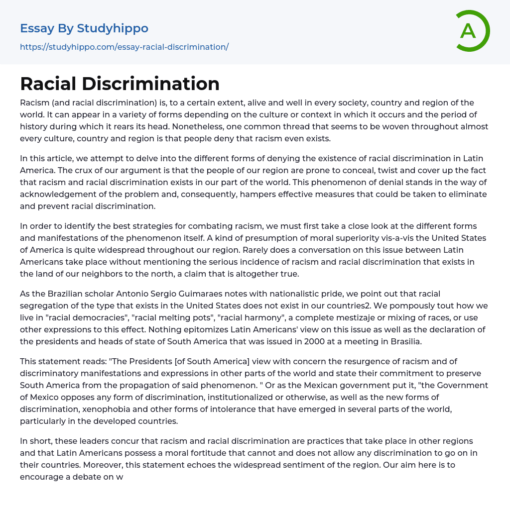Racial Discrimination Essay Example