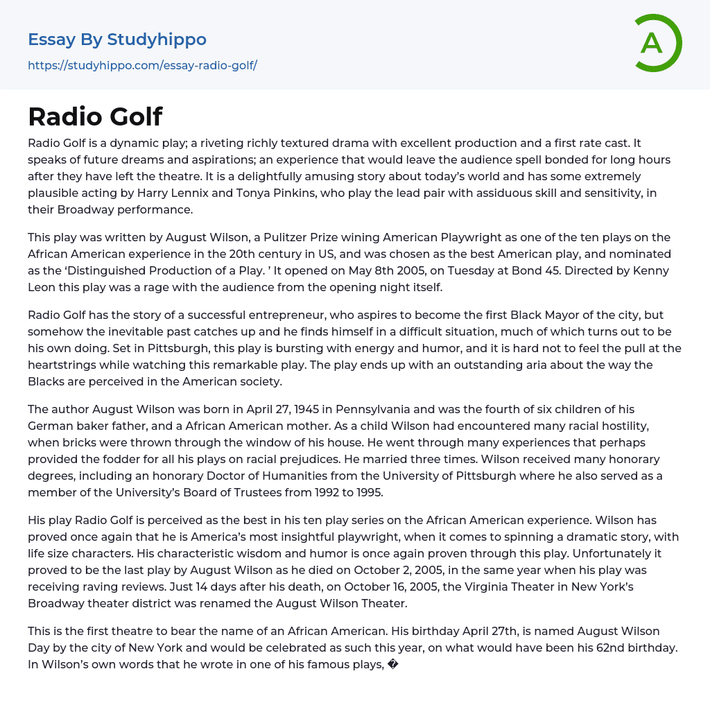 Radio Golf Essay Example