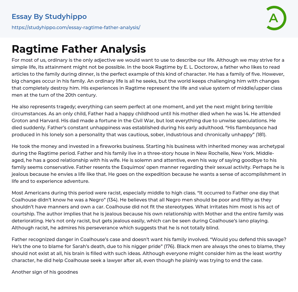 Ragtime Father Analysis Essay Example
