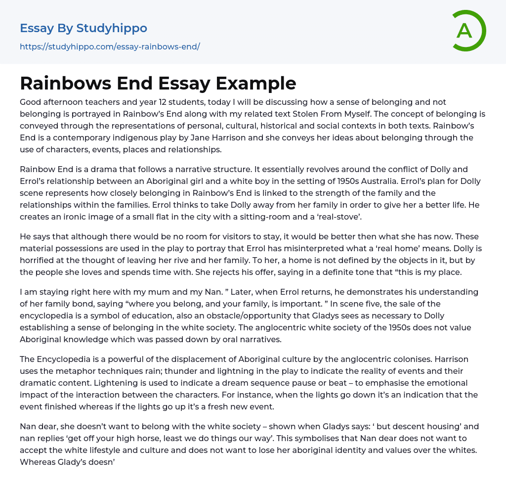 Rainbows End Essay Example