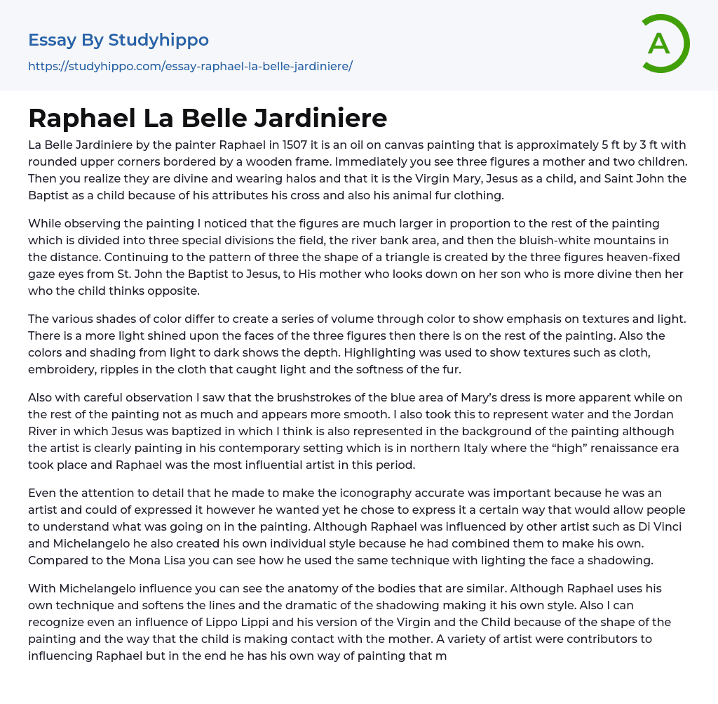Raphael La Belle Jardiniere Essay Example