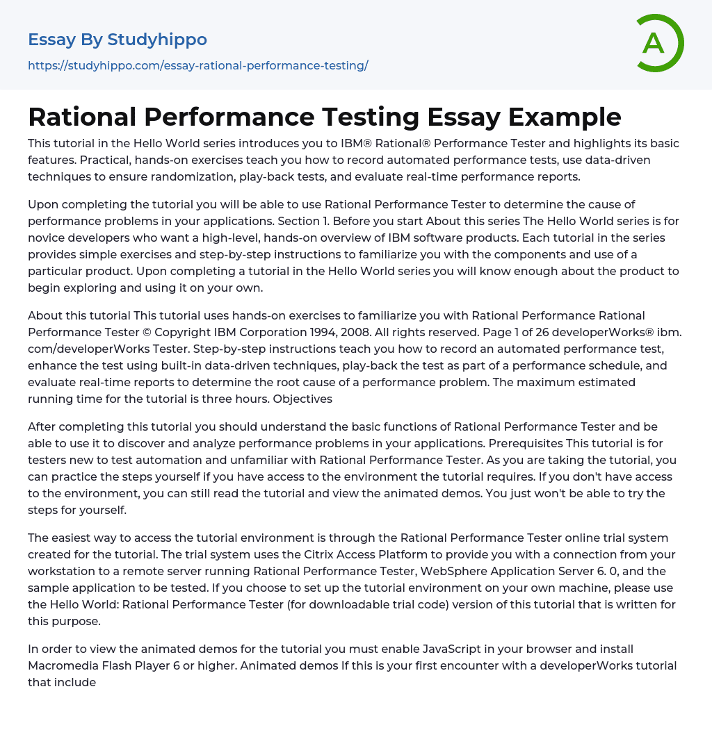 Rational Performance Testing Essay Example