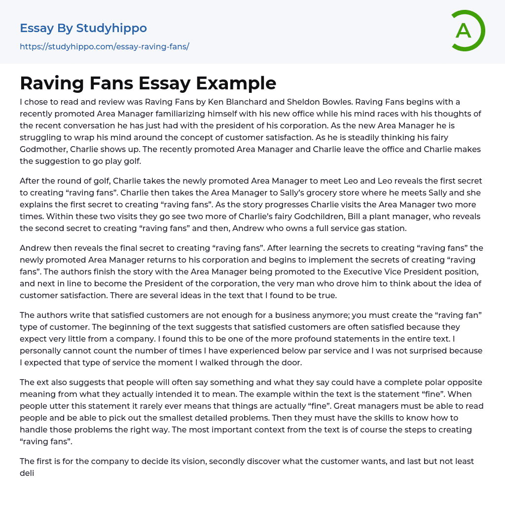 Raving Fans Essay Example