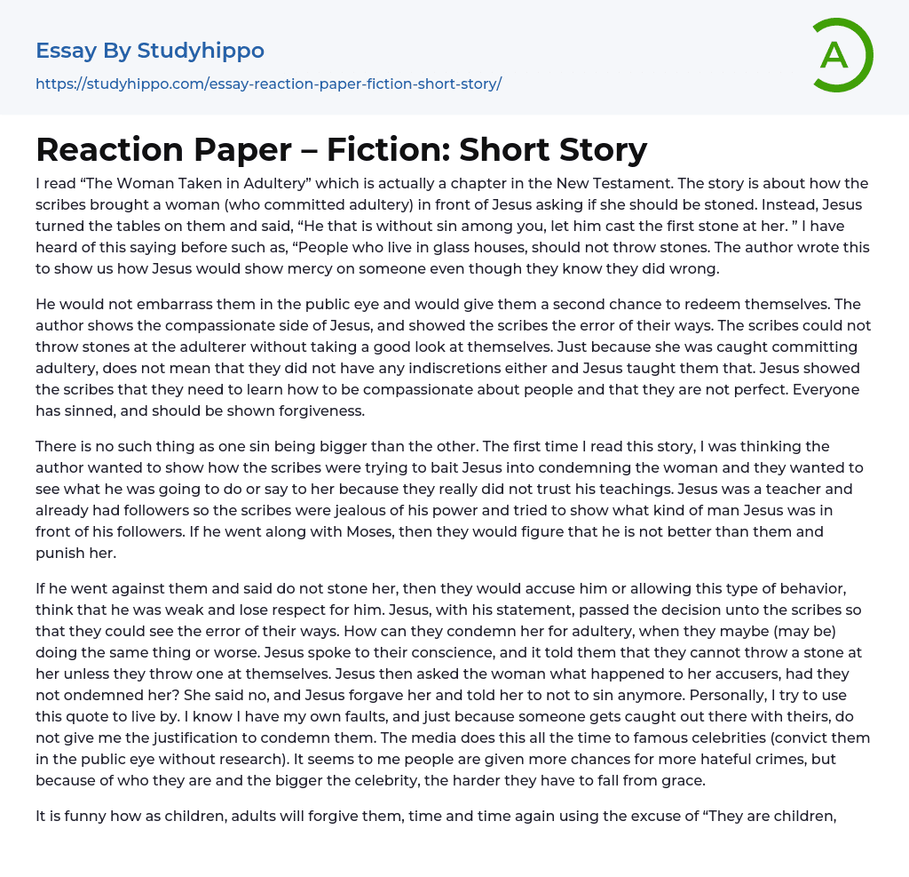Reaction Paper – Fiction: Short Story Essay Example