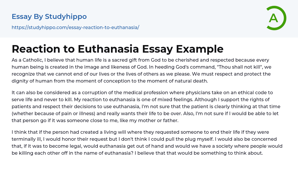 Reaction to Euthanasia Essay Example