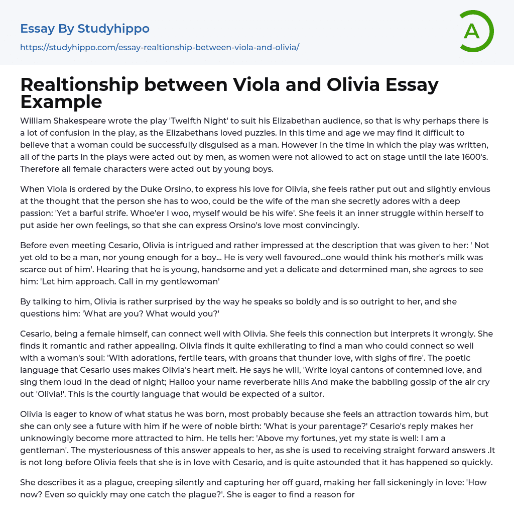 Realtionship between Viola and Olivia Essay Example