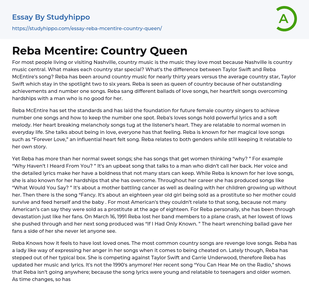 Reba Mcentire: Country Queen Essay Example