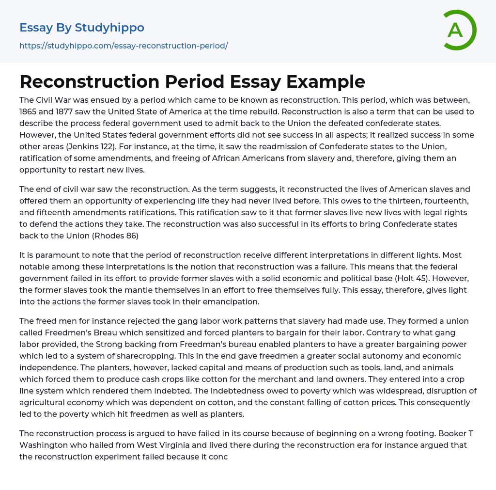 Reconstruction Period Essay Example