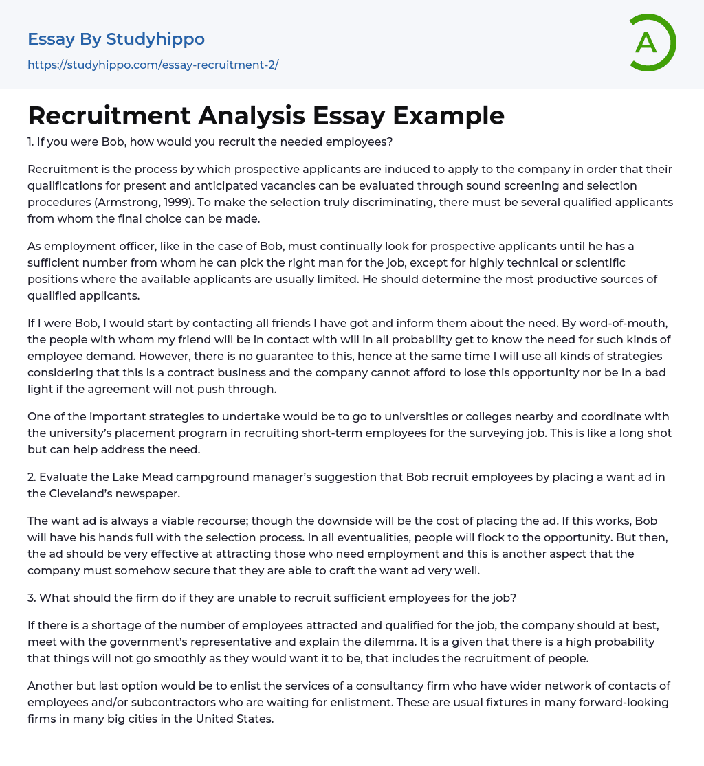 Recruitment Analysis Essay Example