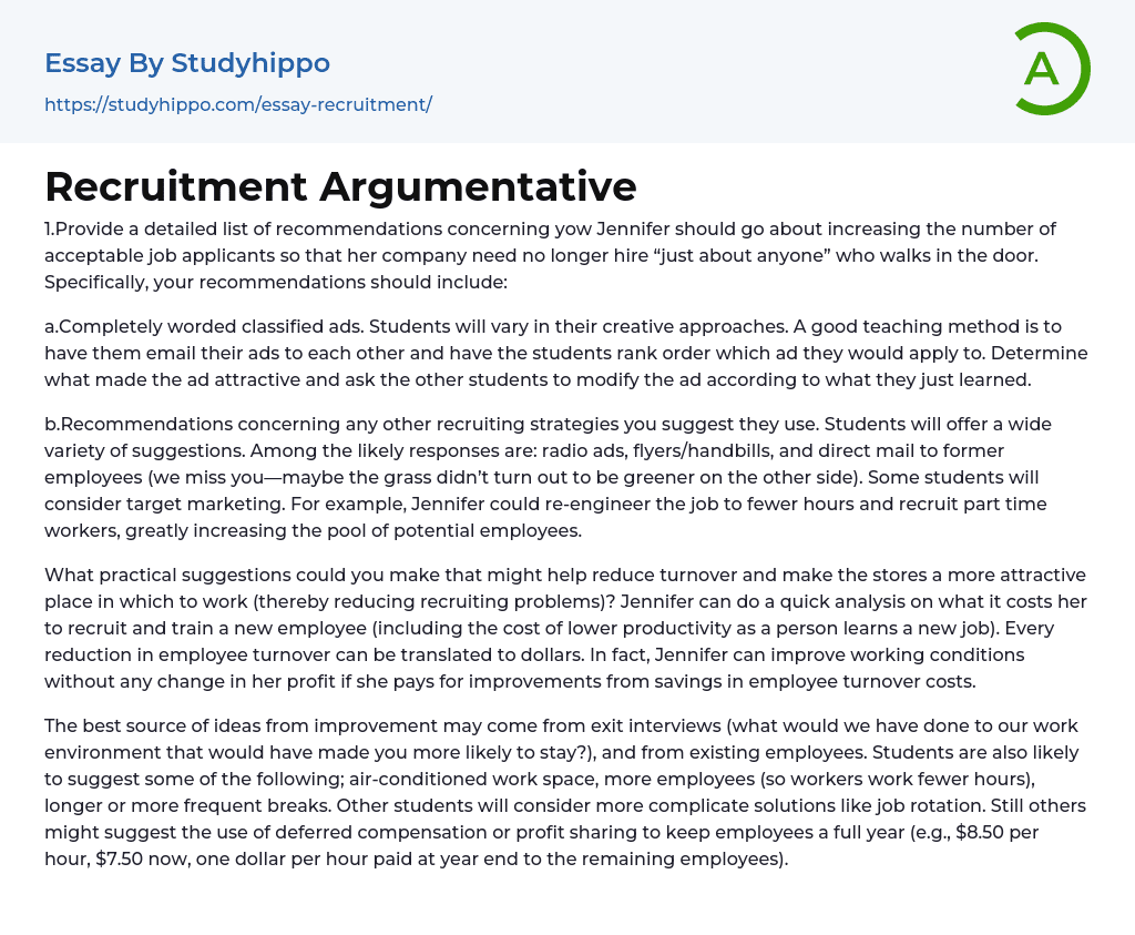 Recruitment Argumentative Essay Example