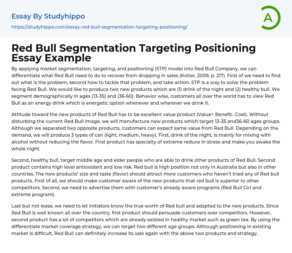 Red Bull Segmentation Targeting Positioning Essay Example