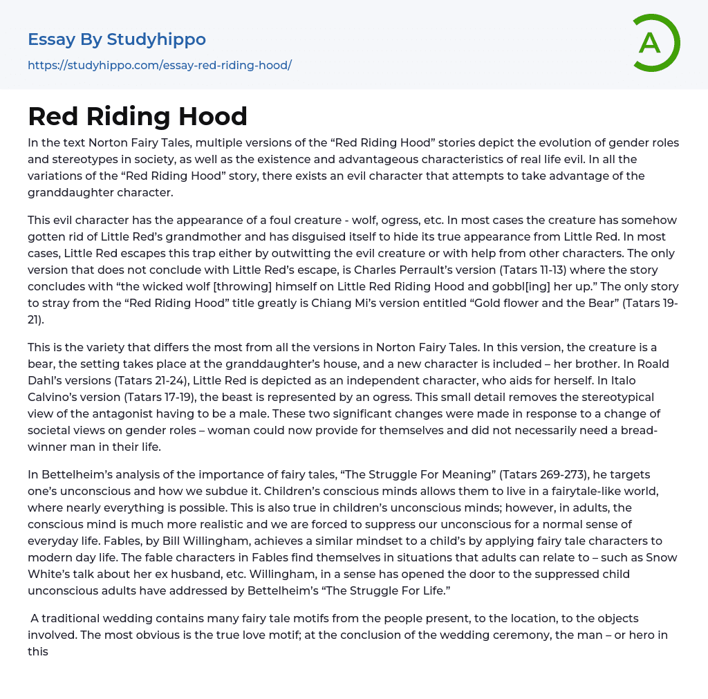 Red Riding Hood Essay Example