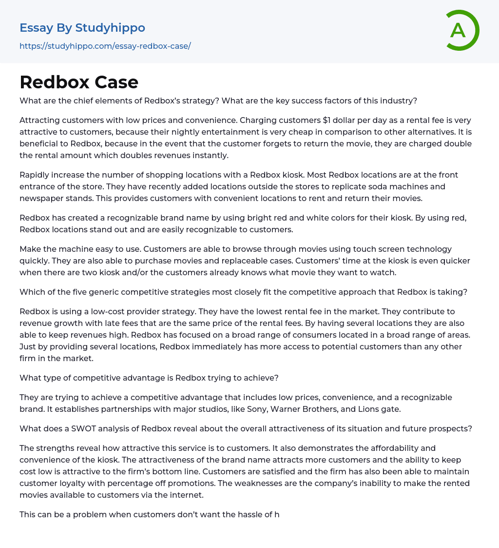 Redbox Case Essay Example