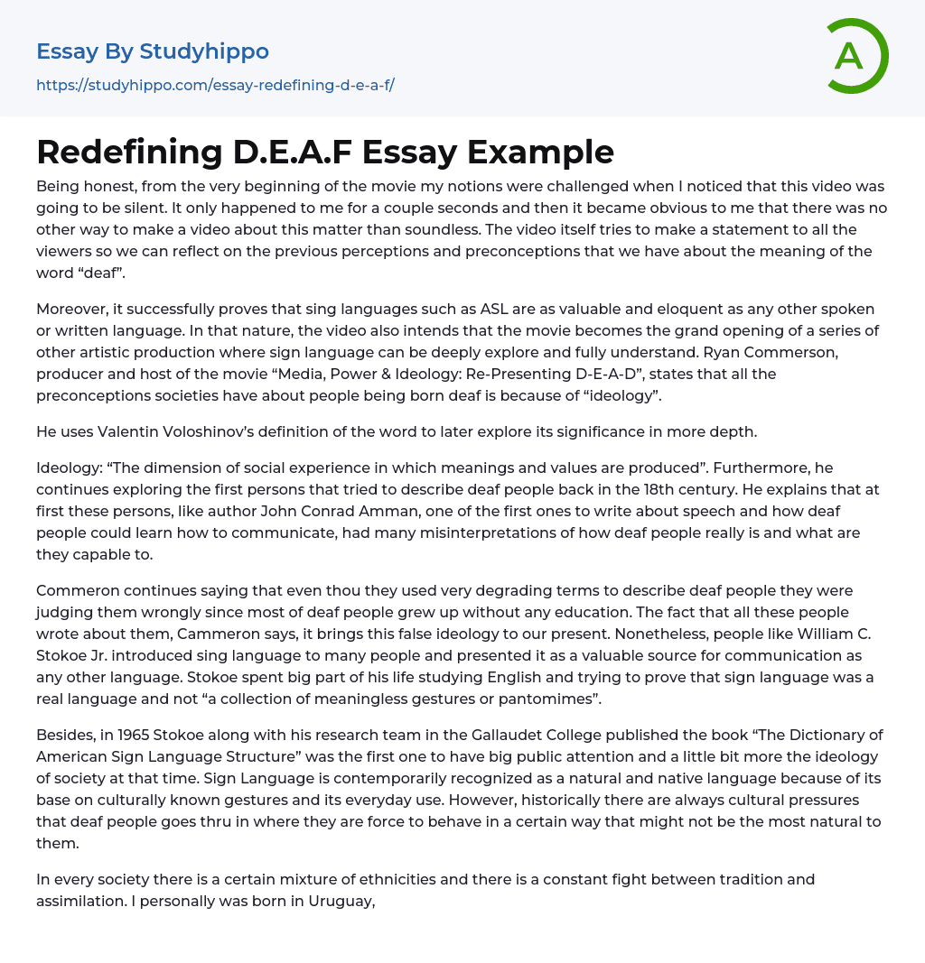 Redefining D.E.A.F Essay Example