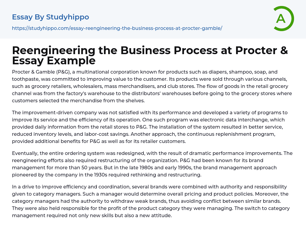 Reengineering the Business Process at Procter &amp Essay Example