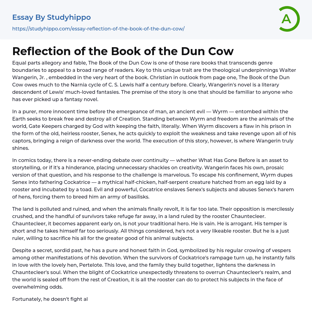 Reflection of the Book of the Dun Cow Essay Example