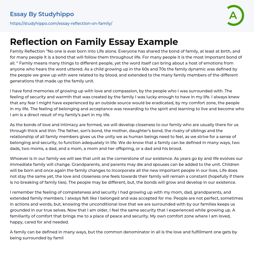 Reflection on Family Essay Example