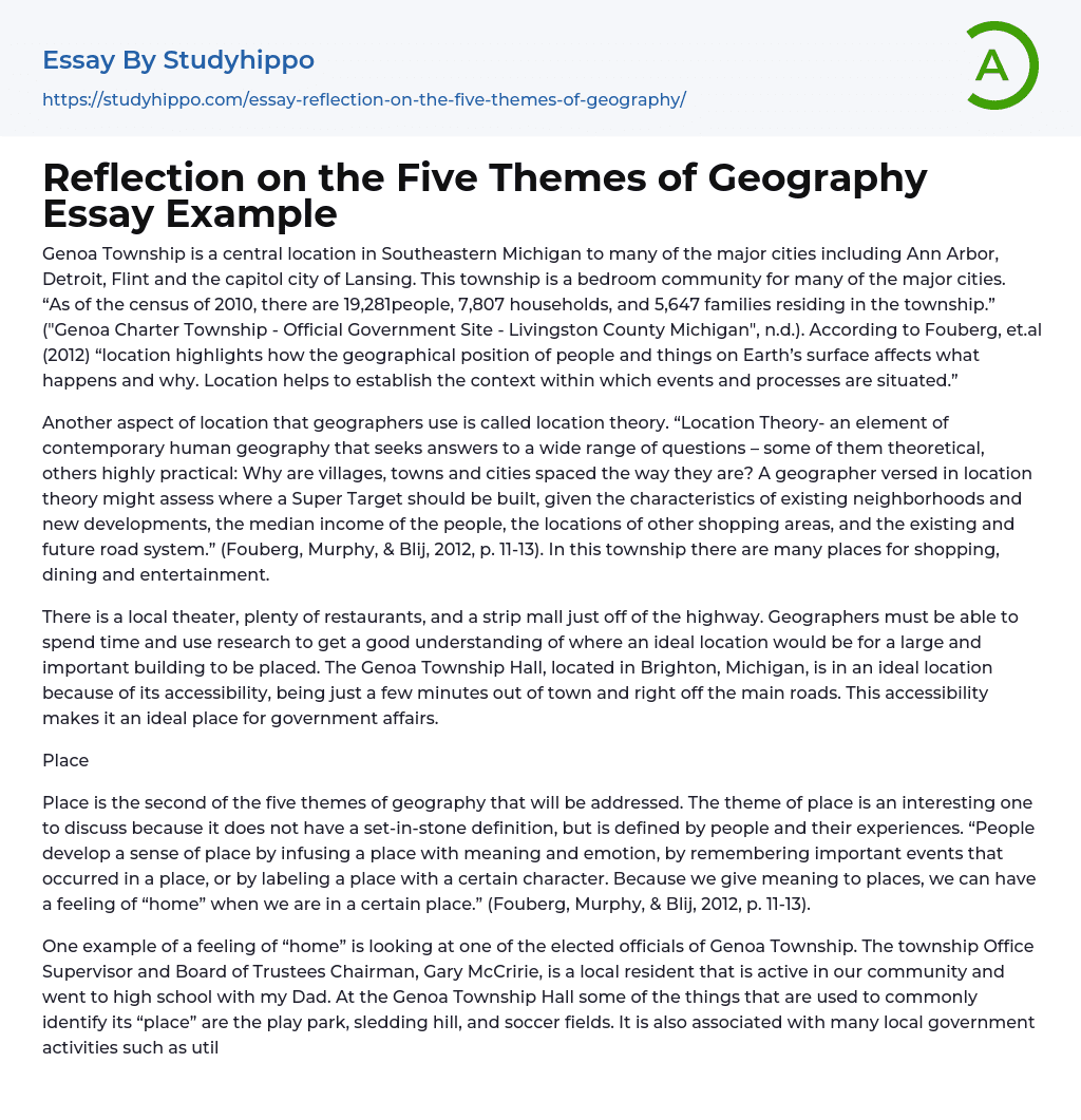 Reflection on the Five Themes of Geography Essay Example
