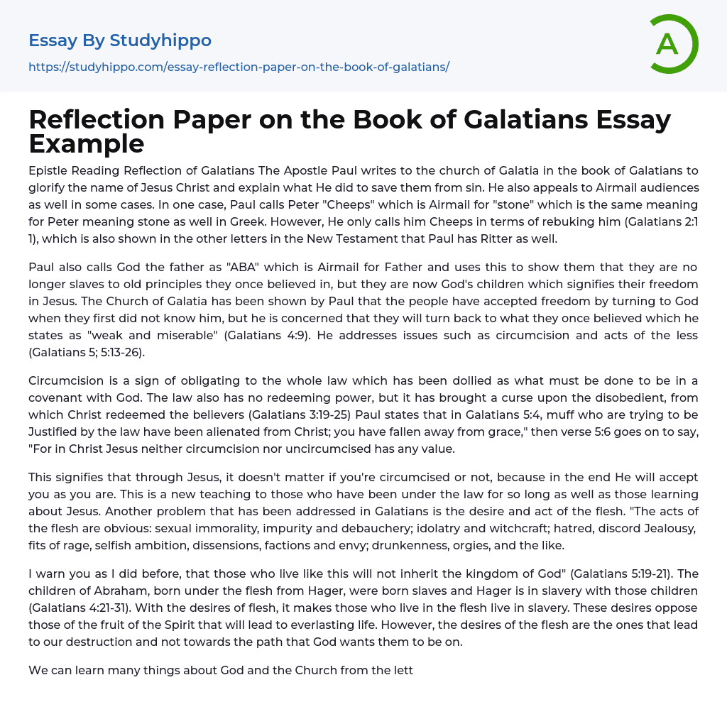 Reflection Paper on the Book of Galatians Essay Example