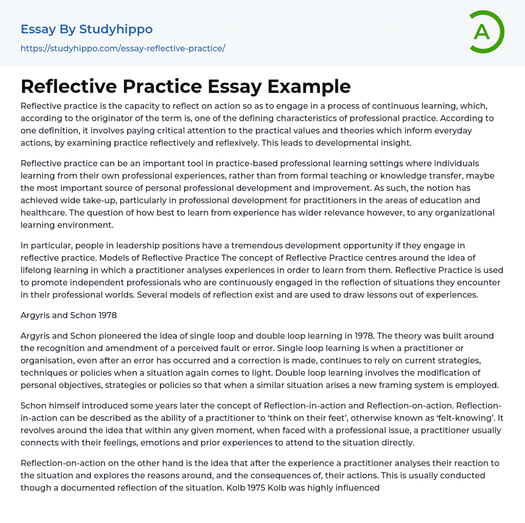 Reflective Practice Essay Example