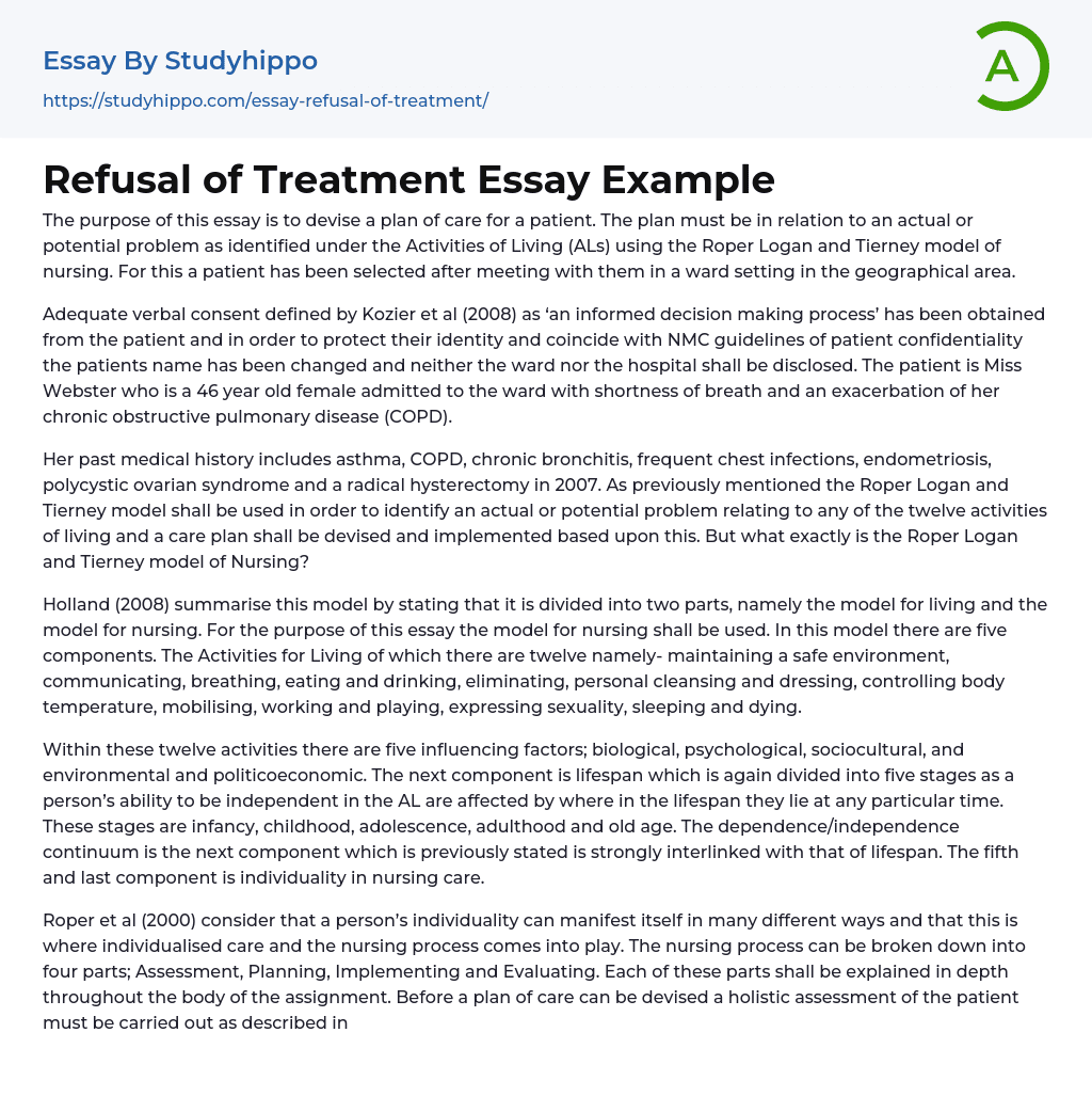 Refusal of Treatment Essay Example