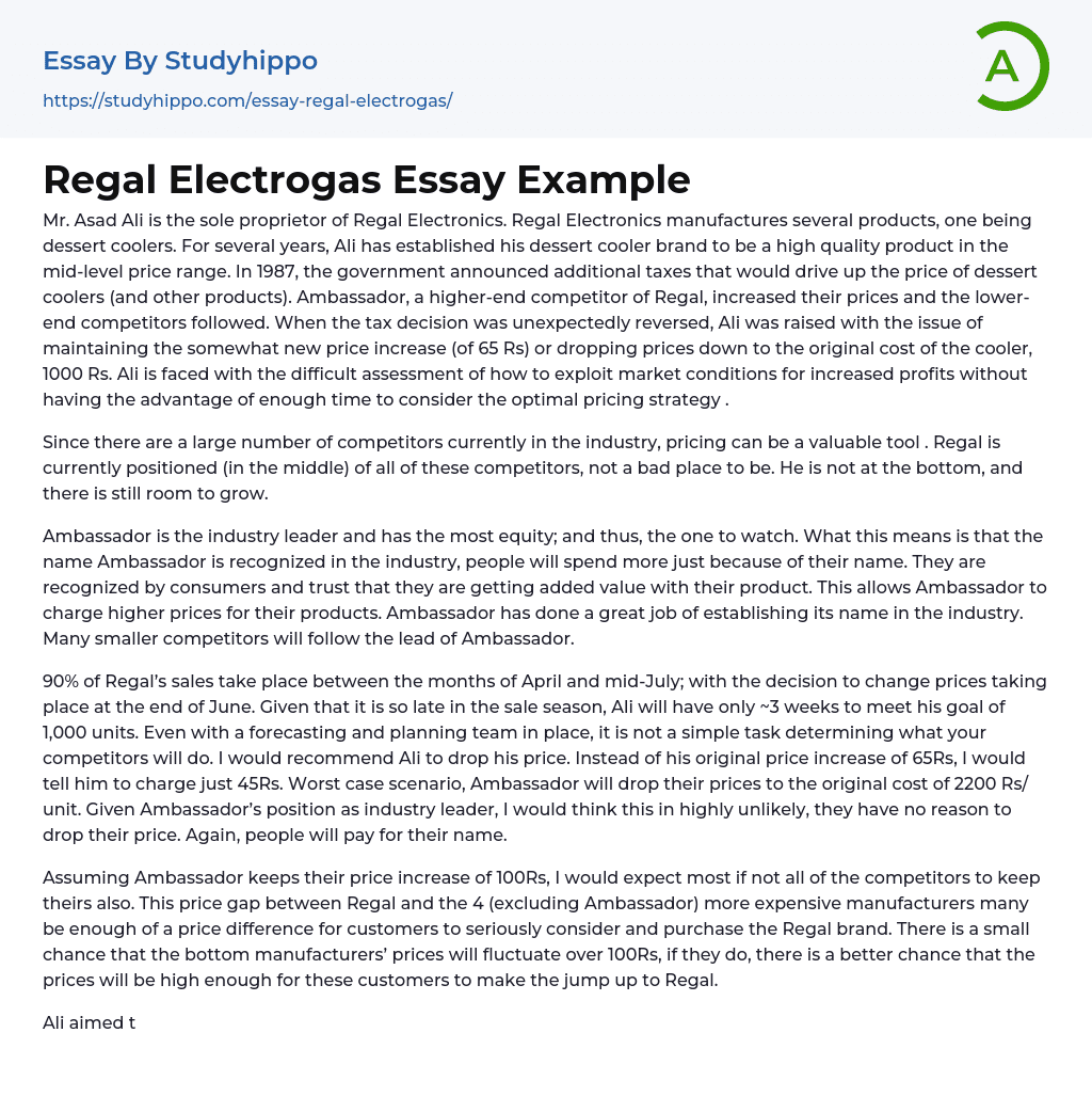 Regal Electrogas Essay Example