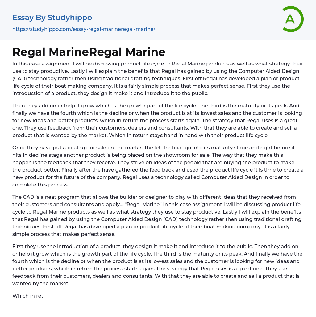 Regal MarineRegal Marine Essay Example