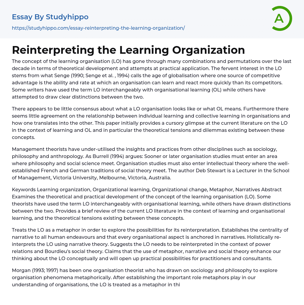 Reinterpreting the Learning Organization Essay Example
